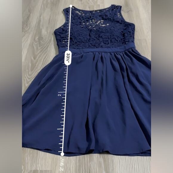 Lulus Romantic Tale Navy Blue Crochet Lace Open Back Mini Skater Dress Size M - Picture 13 of 13